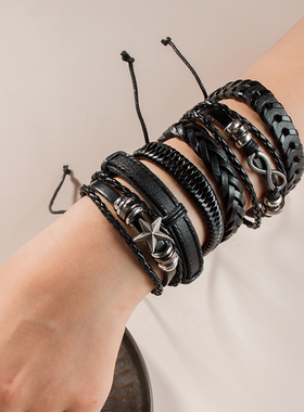 【6个套装】创意牛皮复古手链 男女士欧美风串珠精致手环 饰品
