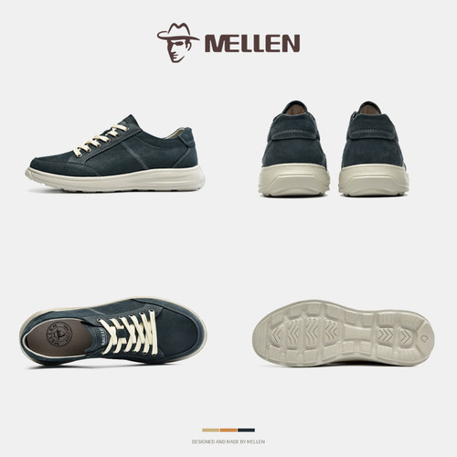 MELLEN名郎男鞋新品复古时尚简约轻便舒适系带休闲皮鞋男户外板鞋 - 图2