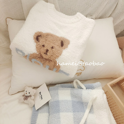 【高品の小熊】睡衣女冬甜美可爱加厚保暖软绵绵套装半边绒家居服 - 图3