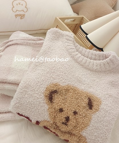 【高品の小熊】睡衣女冬甜美可爱加厚保暖软绵绵套装半边绒家居服 - 图0