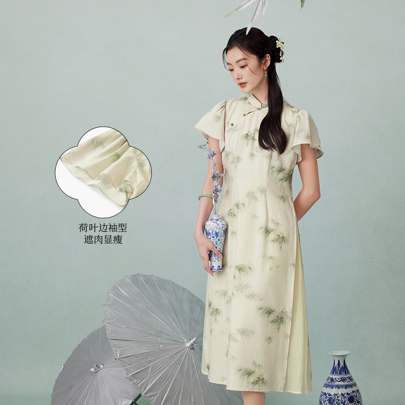 爱居兔夏季新中式时尚短袖连衣裙