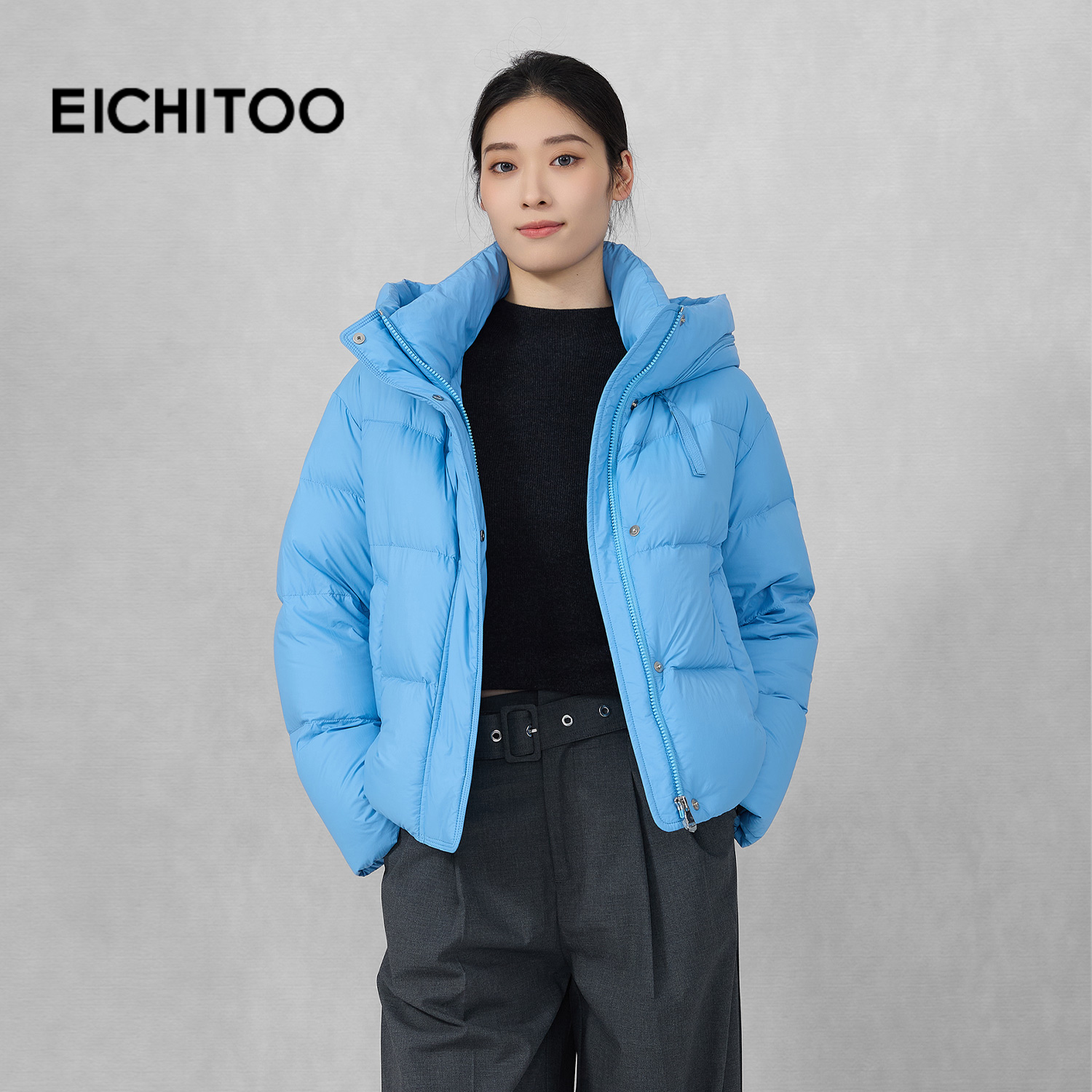 爱居兔连帽小个子显高羽绒服2025年冬季新款女短款宽松显瘦外套 - 图0