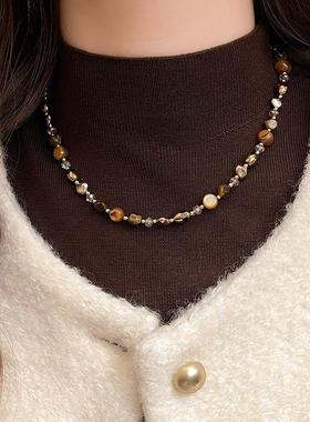 秋冬美拉德不规则拼接串珠项链配饰女2024新款轻奢小众颈链项饰品