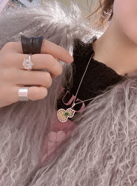 纯银镂空祖母绿满钻椭圆葫芦吊坠女欧美小众设计高级百搭项链