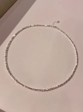 S925纯银满天星碎银蹦迪珠闪亮镭射项链女款锁骨链感颈链配饰