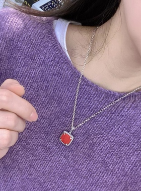 帝王砂扎基拉姆复古纯银项链朱砂财神藏式红色饰品吊坠