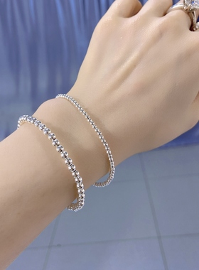 999足银手链圆珠女轻奢纯银简约百搭叠戴极细手链多圈首饰闪亮