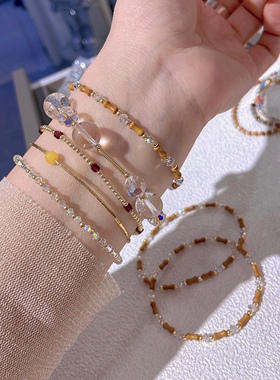 奥地利水晶注金色橄榄壳字款手链女款简约百搭小众精致闺蜜礼物