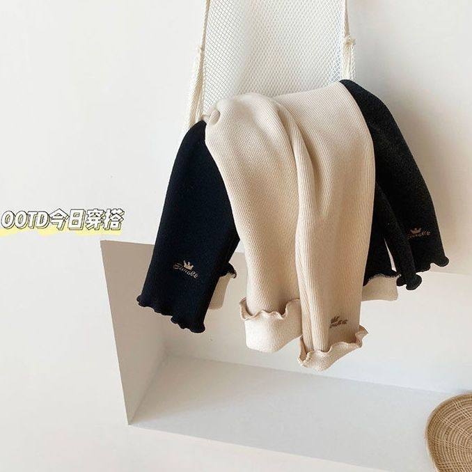 秋冬新款德绒儿童木耳卷打底裤加绒/不加绒刺绣一体绒保暖女童裤,淘宝优惠券,粉丝福利购,淘宝优惠卷