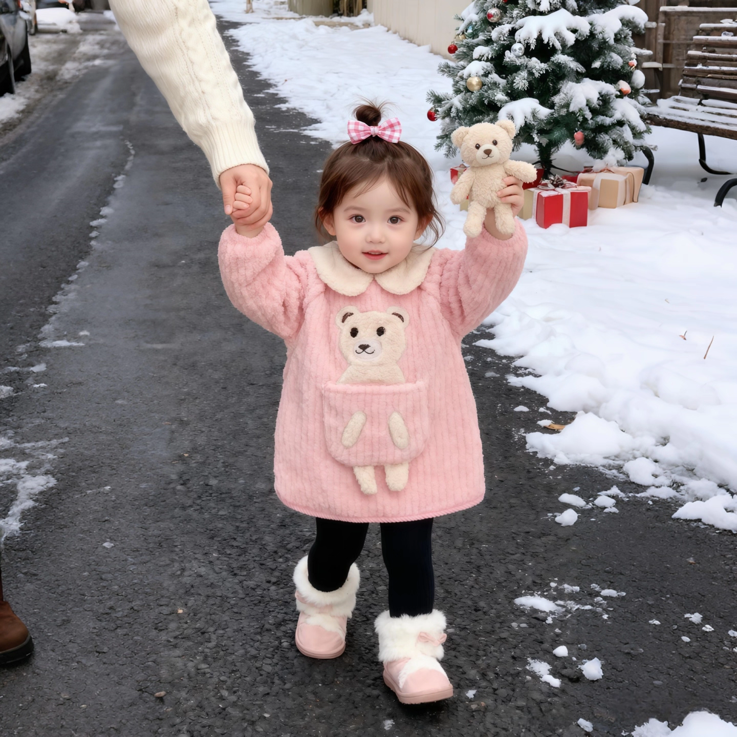 Thickened waterproof apron for baby girl with fleece cover