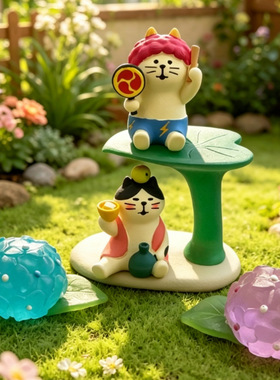 雨天悠哉可爱打伞猫咪玩具场景摆件送朋友乔迁家居生活布置好礼品