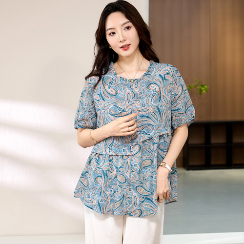 加肥加大码女装夏季200斤胖妹妹时尚显瘦天丝上衣胖mm宽松显瘦T恤 - 图1