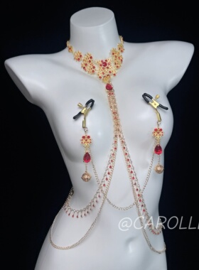 CAROLLL赤焰楼兰_红宝鎏金西域风情性感身体链条胸链全身链项圈