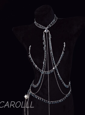 CAROLLL重工湖蓝水钻性感身体链项圈全身链蓝钻bodychain