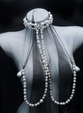 CAROLLL珠圆玉润重工珍珠项圈珍珠乳夹复古性感气质胸链可拉拽