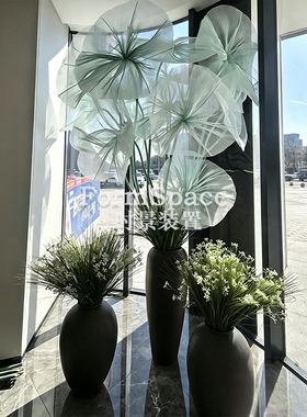 巨型网纱褶皱荷叶仿真花酒店大堂背景装饰墙装饰网红打卡美陈摆件