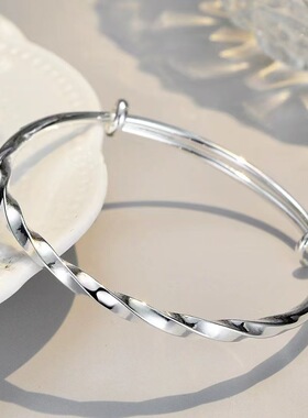 同款莫比乌斯扭纹推拉999镀银手镯女时尚个性麻花女手环饰品