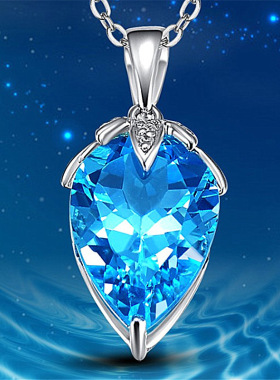 wish热卖 13克拉天然瑞士蓝托帕石吊坠18k金镶嵌彩宝彩色宝石