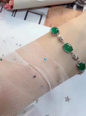 玉石手链s925镀白金玛瑙复古款