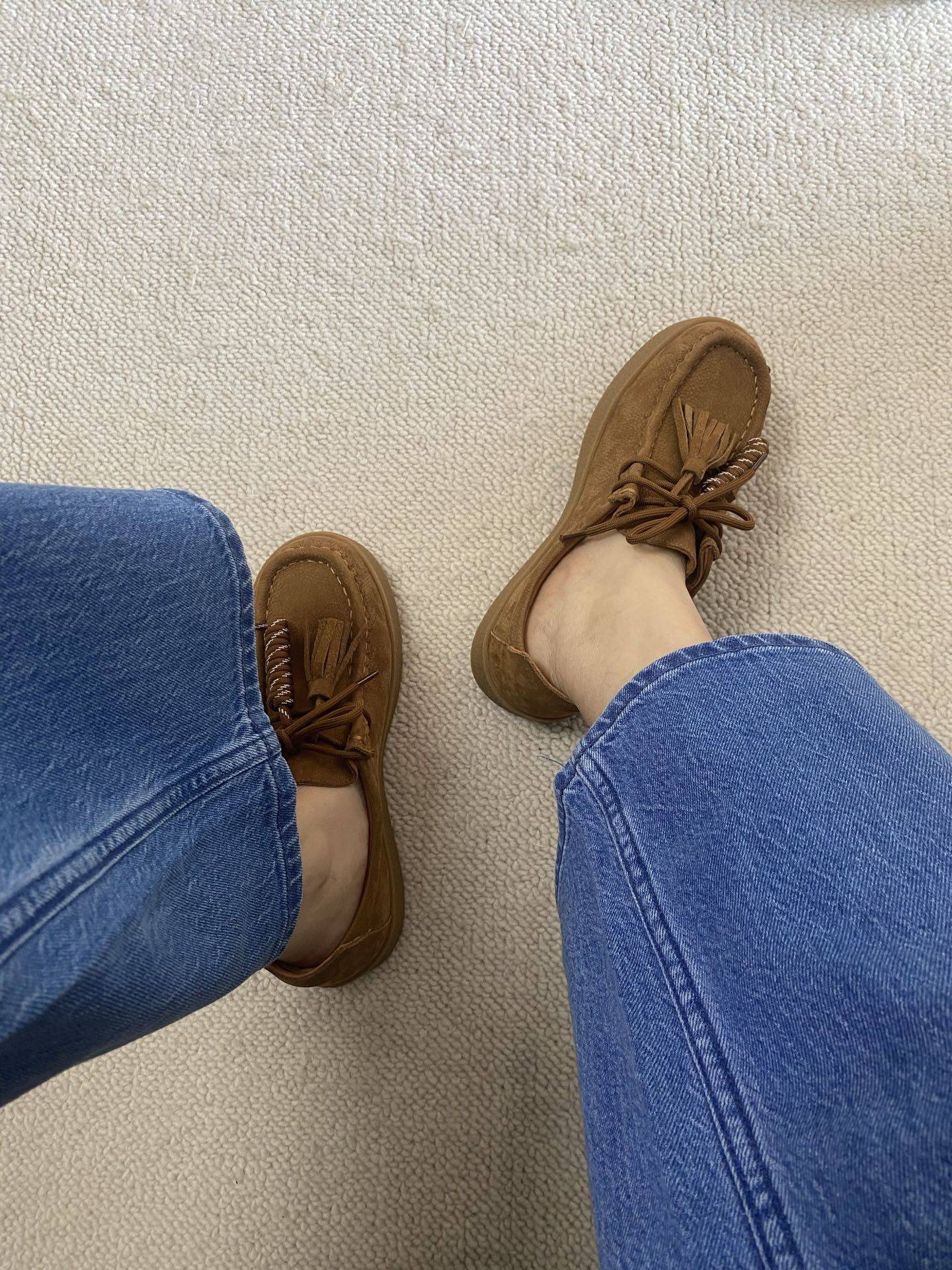 26ss/新款流苏牛皮麂皮系带厚底增高女乐福鞋袋鼠鞋,淘宝优惠券,粉丝福利购,淘宝优惠卷