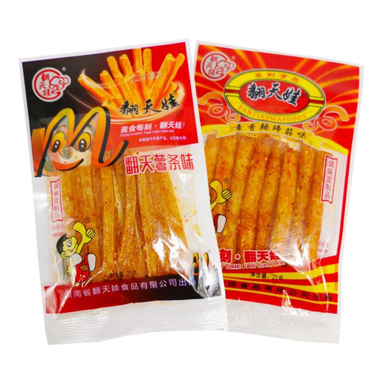 湖南翻天娃薯条味素食香辣素蹄筋味儿时麻辣条片休闲特产甜辣零食 - 图3