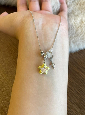 淡黄星星十字架女锁骨链百搭