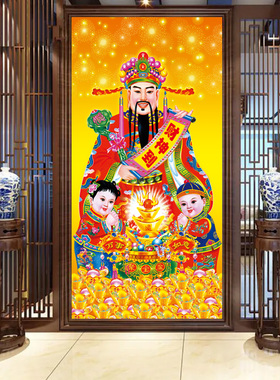 家和竹孔雀富贵花开中式玄关壁画