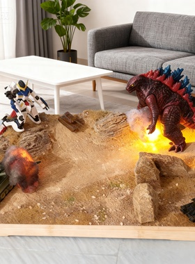 微景观沙盘车模老兵模型摆放成品地台山水风景