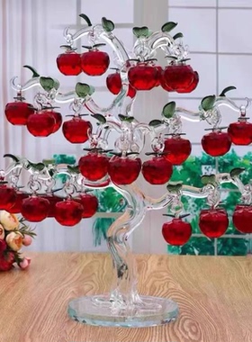 36挂水晶苹果玻璃工艺品红苹果树平安果水晶树建盏花瓶摆件