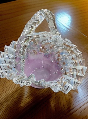 S中古芬顿手工花点紫琉璃提篮果盘鲜花干花花瓶桌面装饰家居摆件