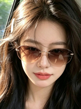 无框切边太阳镜女大框时尚墨镜女防紫外线可配有度数近视墨镜女