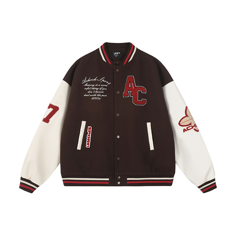 【Achock官方店】美式复古撞色棒球服外套毛巾绣新款飞行员夹克潮,淘宝优惠券,粉丝福利购,淘宝优惠卷
