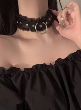 「暧昧升级」铃铛项圈女颈带choker牵引绳黑色颈圈颈环项链脖圈