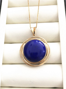 宝石级吊坠大青坊青金石黄金女款