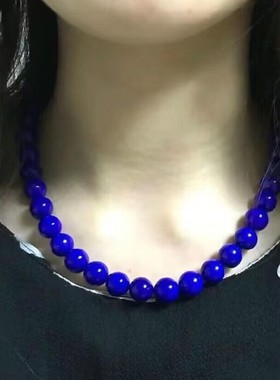 大青坊天然青金石圆珠女轻奢项链