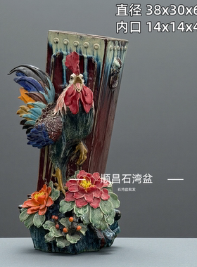 石湾陶瓷异形公鸡花盆摆件石湾公仔客厅高端装饰品花盆
