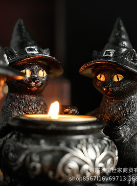 巫师猫神秘暗黑风复古摆件树脂