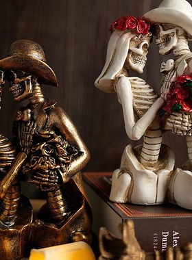 玫瑰骷髅头树脂摆件哥特式复古