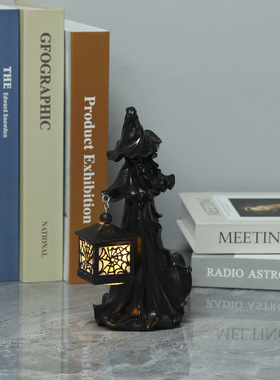 新款树脂新提灯带蜡烛灯摆件