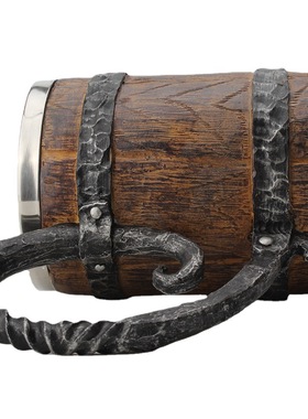 跨境仿真木桶双层啤酒马克杯创意个性办公室树脂不锈钢内胆饮水