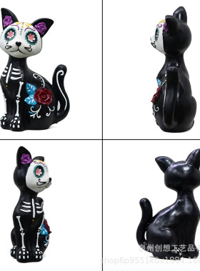 万圣节骷髅猫狗摆件树脂工艺品鬼