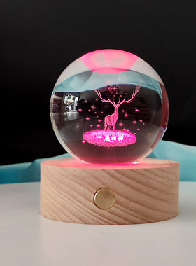 一鹿相伴水晶球摆件星空太阳系