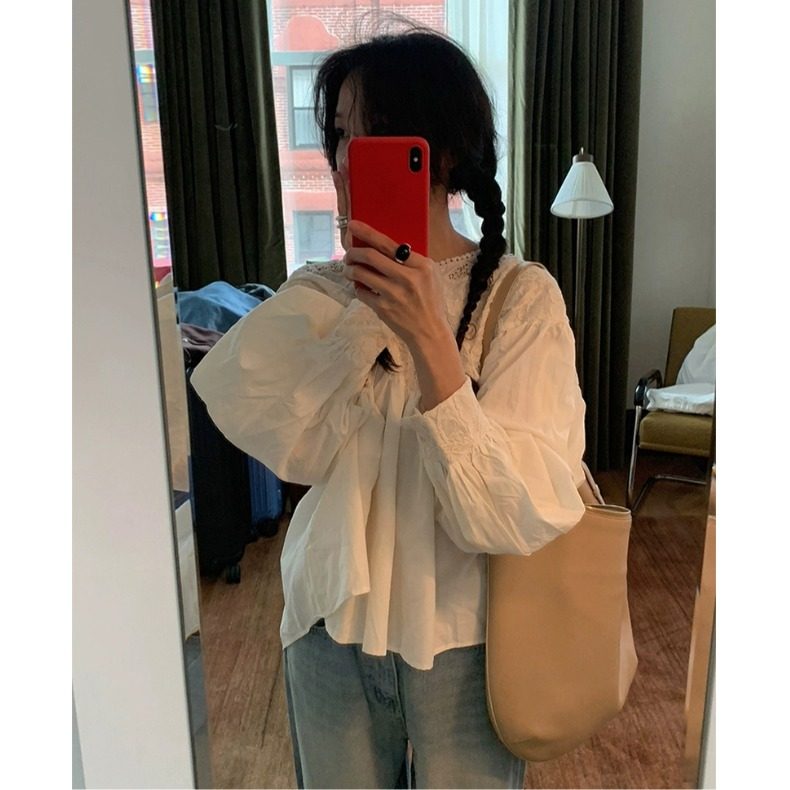 PPSHD 韩国ins 刺绣镂空钩花  减龄俏皮宽松娃娃衬衫,淘宝优惠券,粉丝福利购,淘宝优惠卷