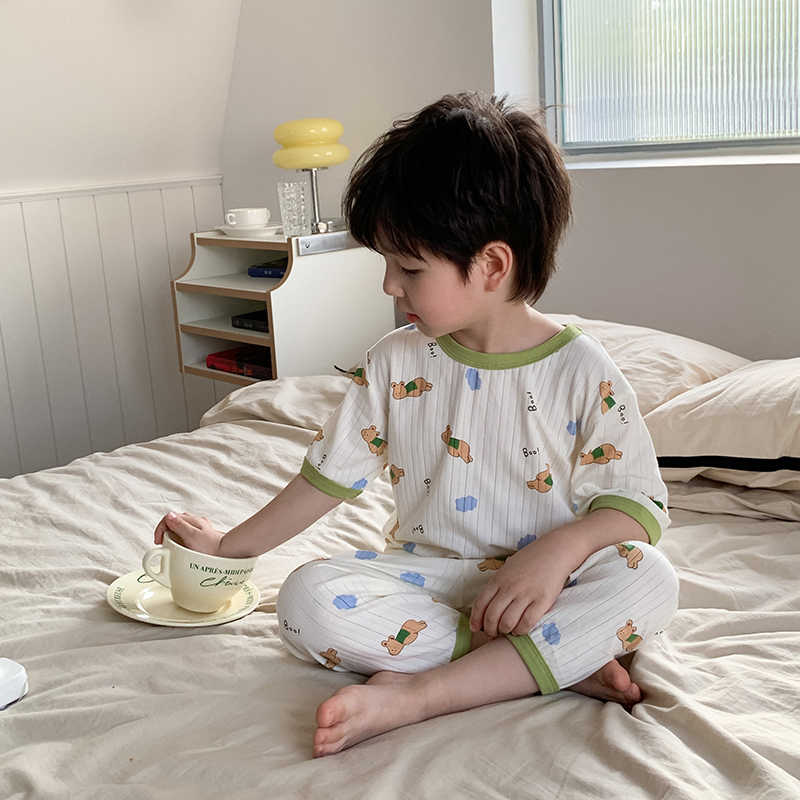 依妈儿童A类纯棉家居服男童夏装女童卡通居家睡衣套装宝宝空调服 - 图2