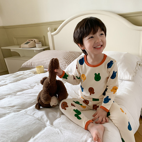 Conjunto de abrigo y calzoncillos largos de otoño con marco de lana y pijama para niño