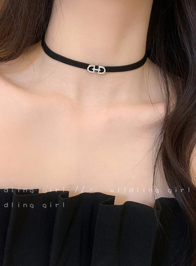 暗黑系choker项链女黑绳皮绳锁骨链短款脖子饰品颈带黑色颈链项圈