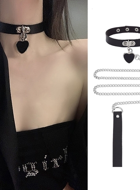 choker铃铛项圈女颈带黑色PU皮颈链锁骨链男链条链子项链脖子
