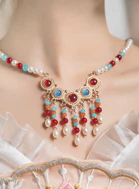 汉服璎珞男女古风项链长命锁贾宝玉铃铛项圈简约款