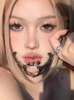 主播小众金属面具异形赛博朋克面饰机械唇耳饰套装欧美男女半脸罩