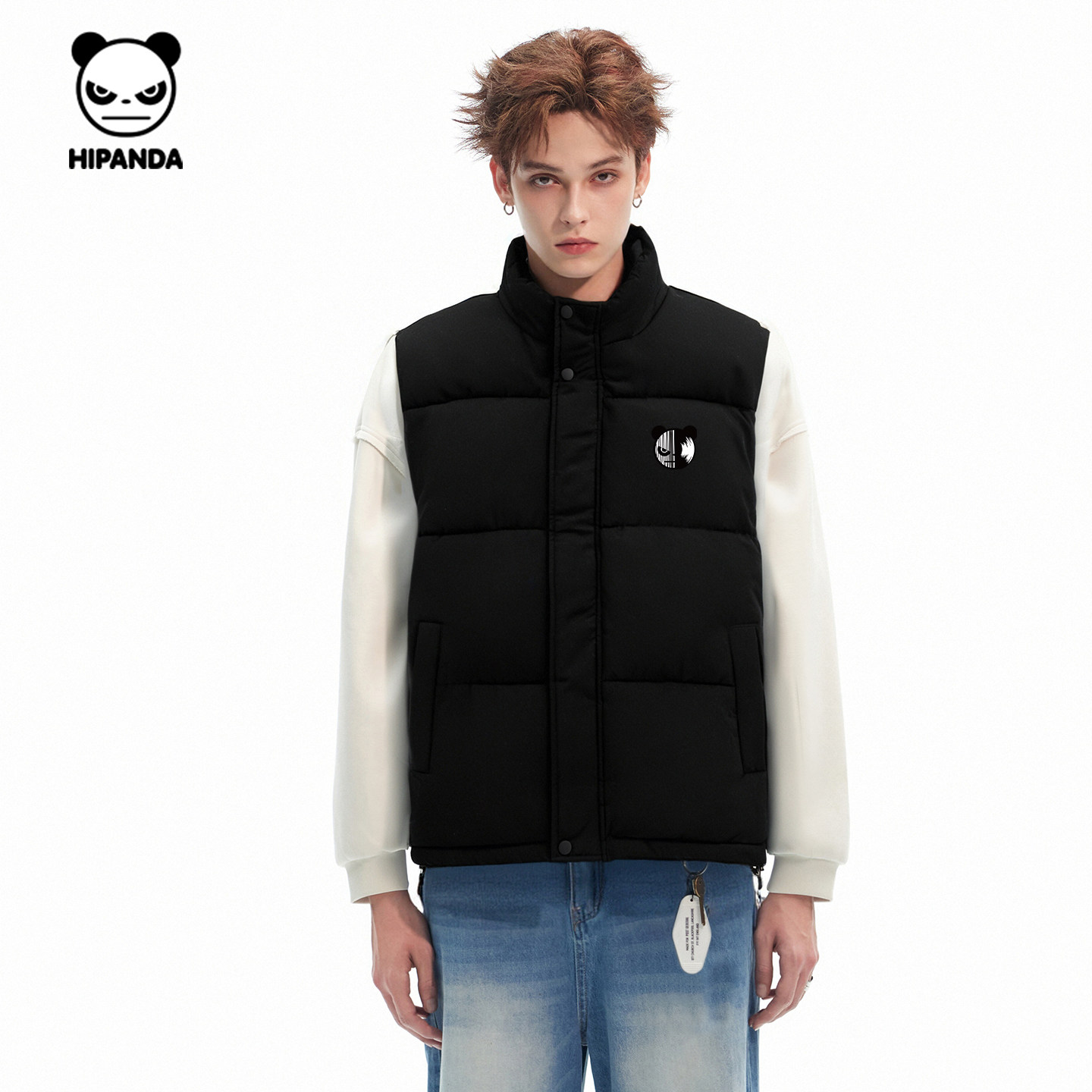 Hipanda你好熊猫潮牌防寒保暖纯色马甲男2025秋冬季新款简约背心C,淘宝优惠券,粉丝福利购,淘宝优惠卷